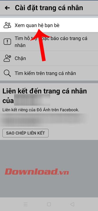 Chọn mục Xem quan hệ bạn bè