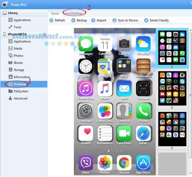 Nhấp vào Live Desktop trên iTools