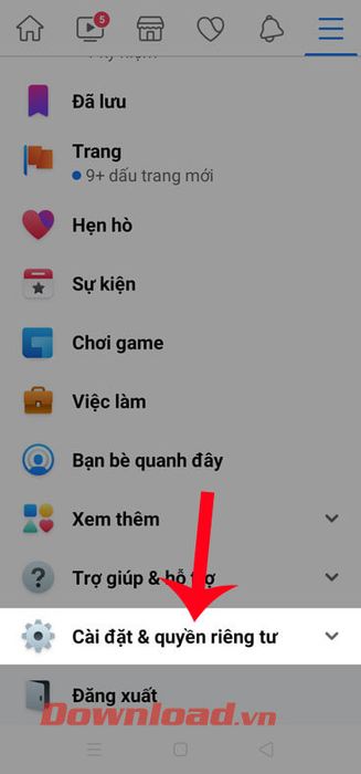 Chạm vào mục Cài đặt & Quyền riêng tư