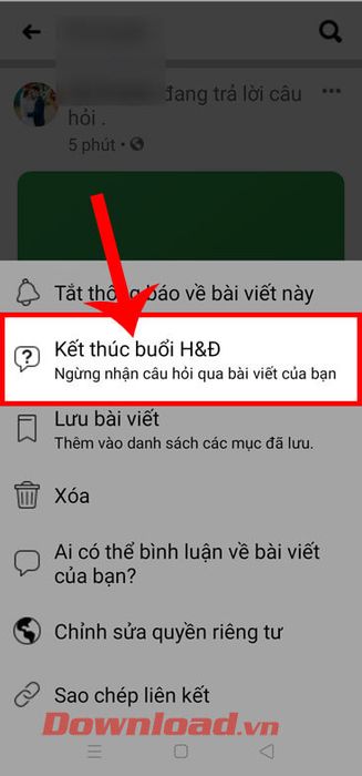 Nhấn vào mục Kết thúc buổi H&Đ