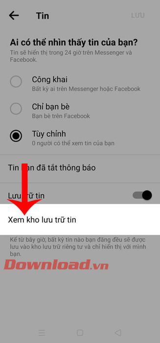 Chọn mục Xem kho lưu trữ tin