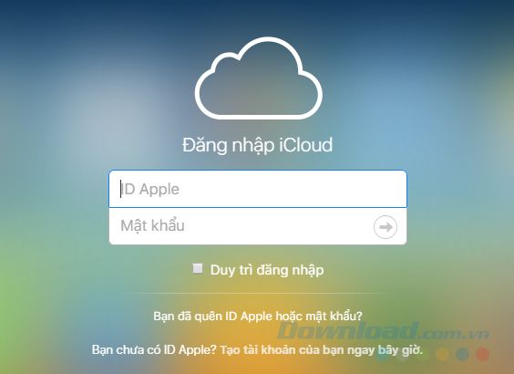 Trang chủ của iCloud