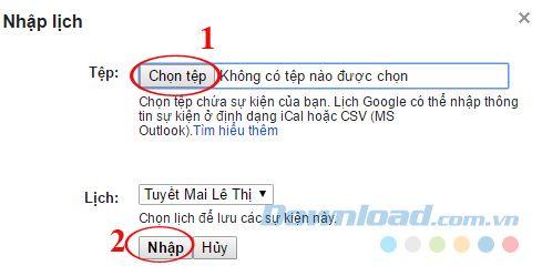 Chọn tập tin lịch