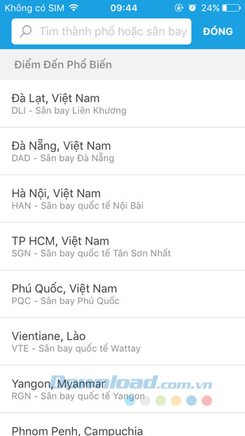 Chọn điểm đến