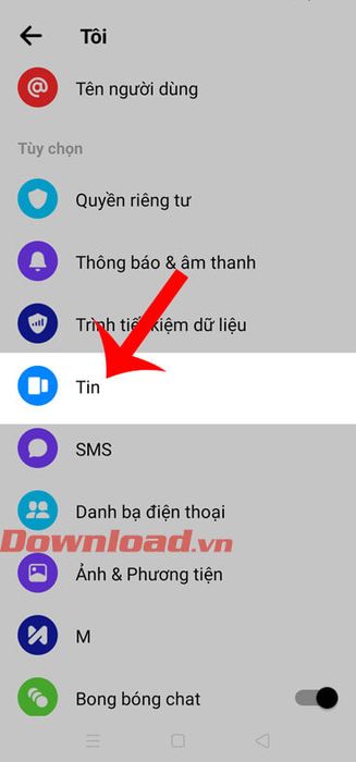 Chọn mục Tin