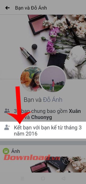 Ngày kết bạn sẽ hiện trên màn hình