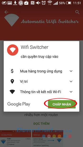 Chấp nhận cài đặt Wifi Switcher