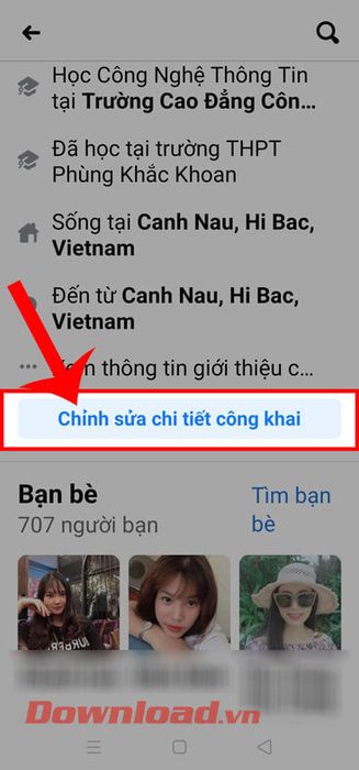 Nhấn vào nút Chỉnh sửa chi tiết công khai