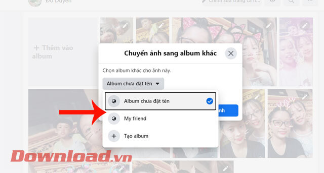 Chọn Album mà bạn muốn chuyển đến