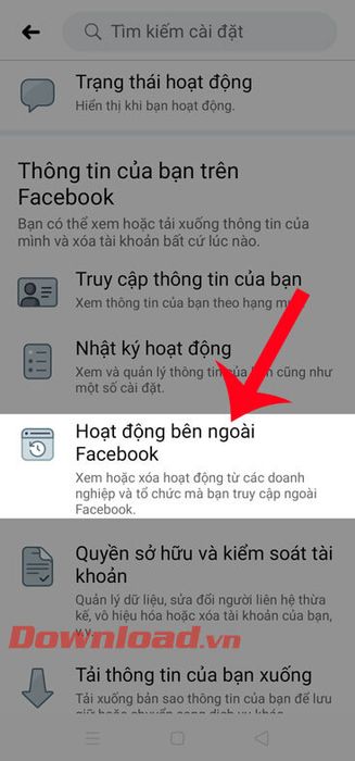 Chạm vào mục Hoạt động ngoại vi