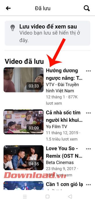 Danh sách video đã lưu trên Facebook