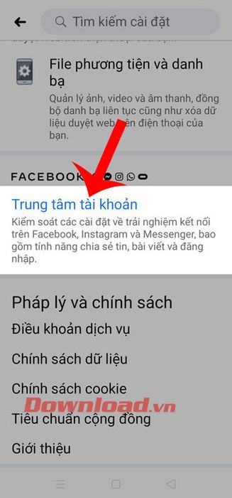 Ấn vào mục Trung tâm tài khoản