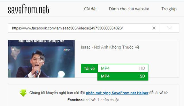 Chọn định dạng file để tải về