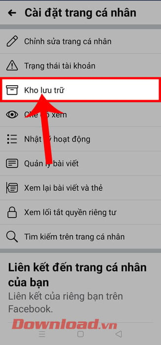 Chạm vào mục Kho lưu trữ