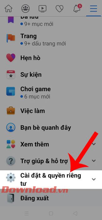 Chạm vào mục Cài đặt & Quyền riêng tư