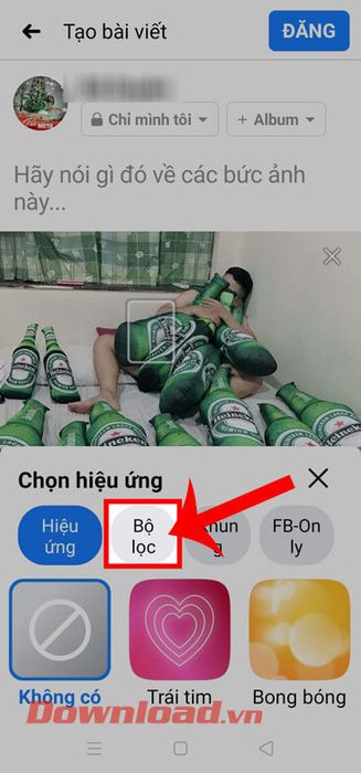 Nhấn vào mục Bộ lọc