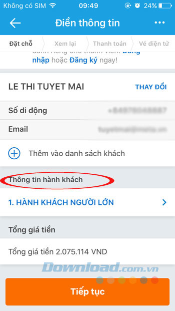 Nhập thông tin hành khách