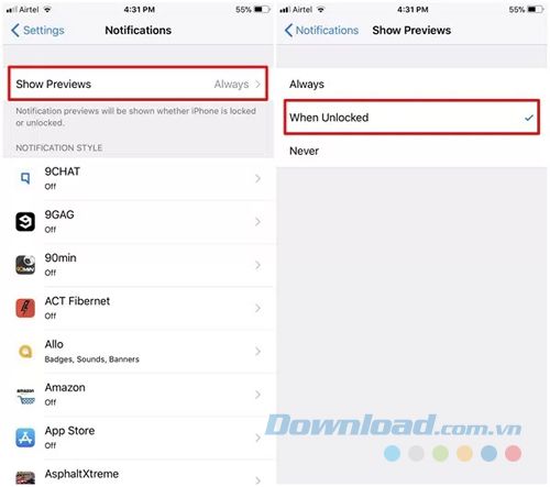 Vô hiệu hóa xem trước thông báo từ màn hình khóa trên iOS 11