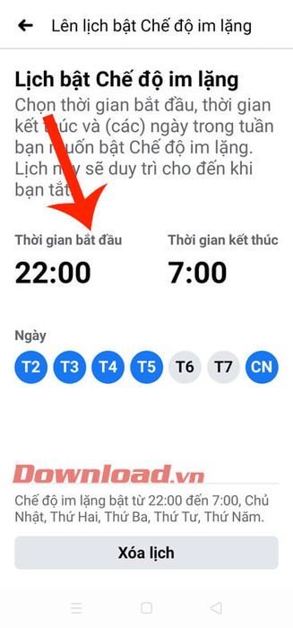 Thiết lập thời gian bắt đầu và kết thúc