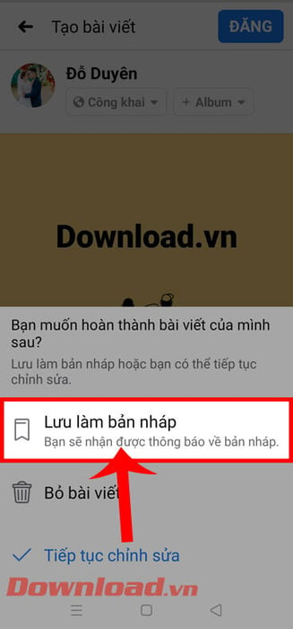 Chạm vào mục Lưu bản nháp