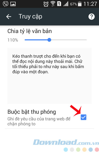 Bật tính năng thu phóng