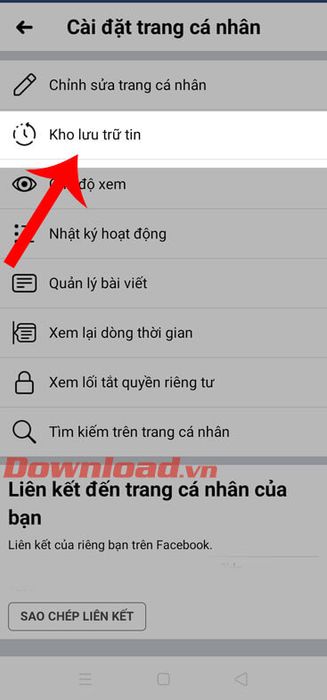 Nhấn vào mục Lưu trữ tin