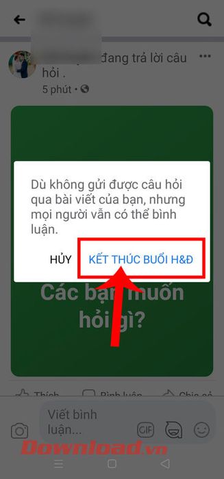 Chạm vào nút Kết thúc buổi H&Đ