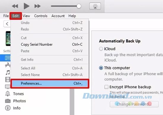 Vào iTunes Preferences