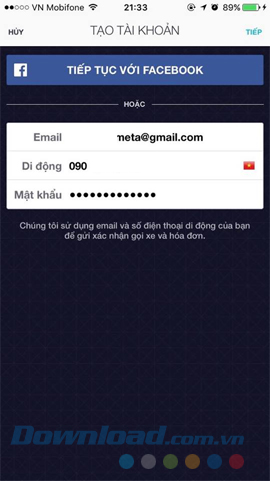 Tạo tài khoản trên Uber