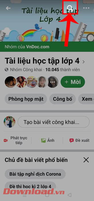 Nhấn vào biểu tượng kính lúp