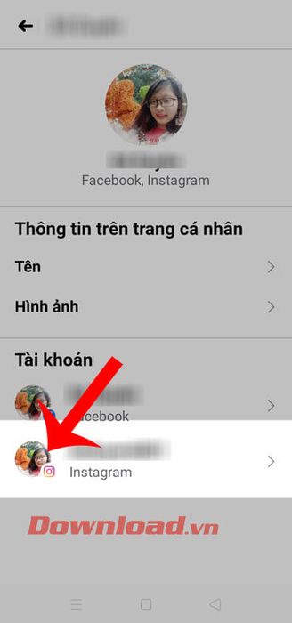 Chọn tài khoản Instagram