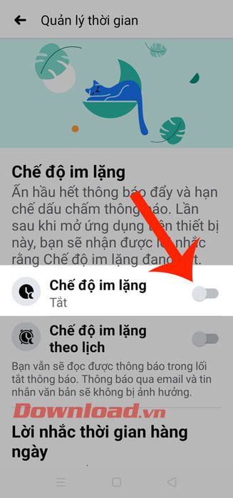 Kích hoạt chế độ im lặng tại phần Chế độ im lặng