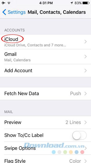 Chọn iCloud