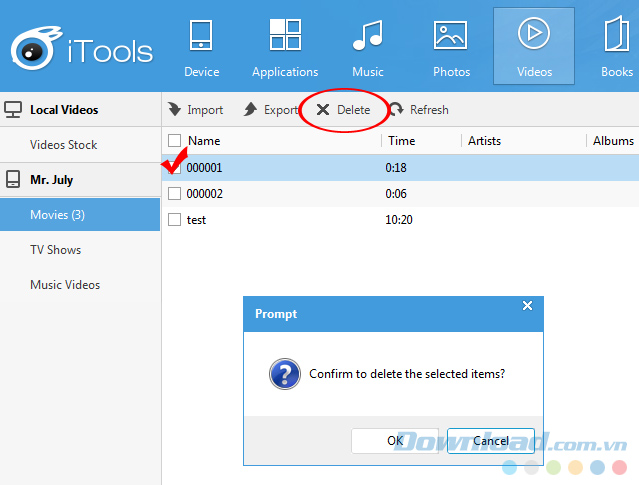 Xóa video trên iPhone bằng iTools