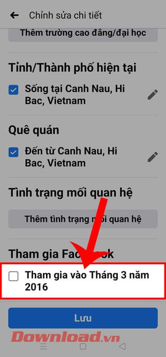 Thời gian gia nhập Facebook