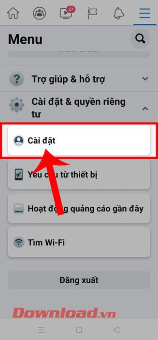 Bấm vào Cài đặt