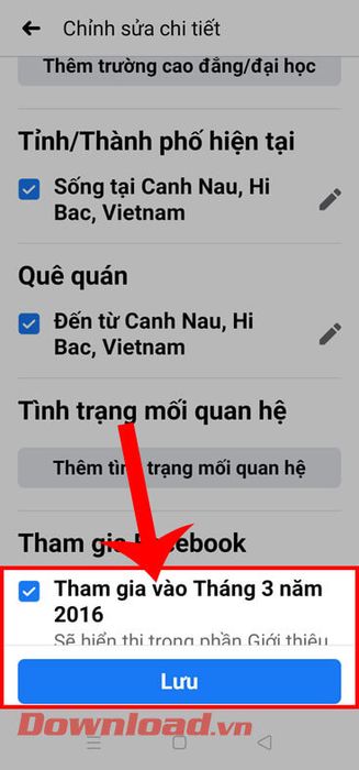 Nhấn vào nút Lưu