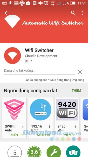 Quá trình cài đặt ứng dụng Wifi Switcher