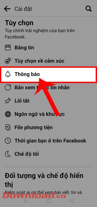 Chạm vào mục Thông báo