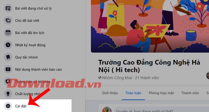 Nhấp vào mục Thiết lập