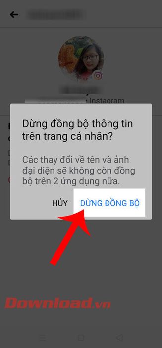 Ấn vào mục Dừng đồng bộ