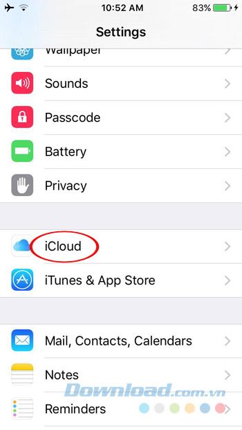 Tap vào iCloud