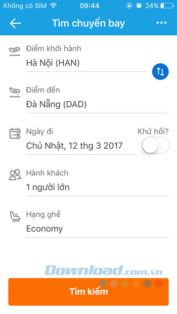 Nhập thông tin tìm kiếm chuyến bay