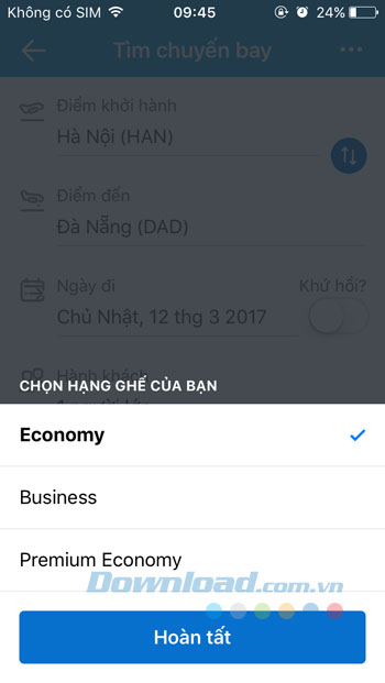 Lựa chọn hạng vé