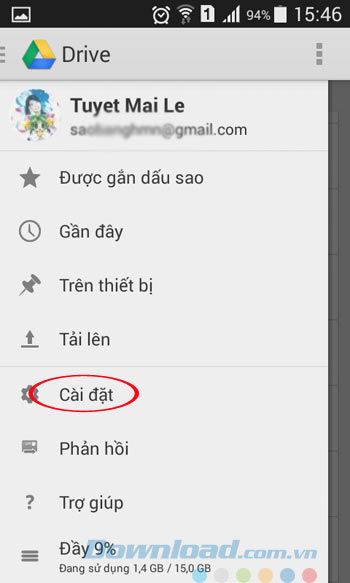 Vào phần cài đặt của Google Drive