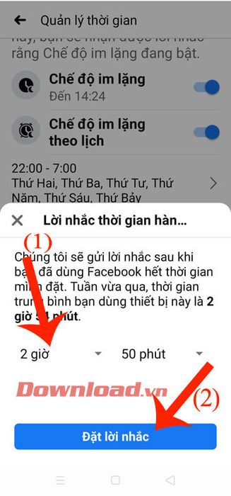 Đặt thời gian hiển thị lời nhắc