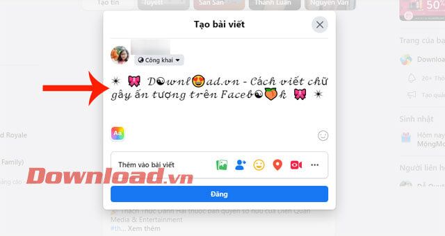 Dán chữ và đăng bài viết