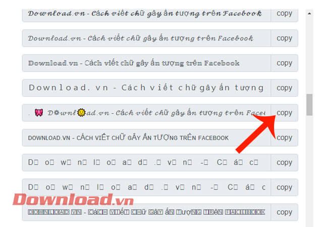 Chọn kiểu chữ và nhấn nút Copy