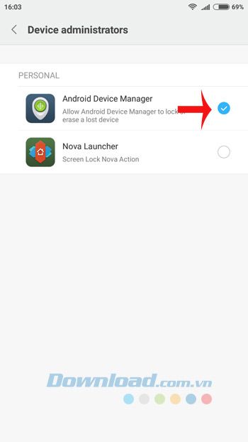 Chọn tùy chọn Quản lý Thiết bị Android