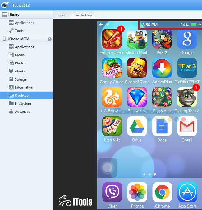 Giao diện iPhone khi xem trên iTools